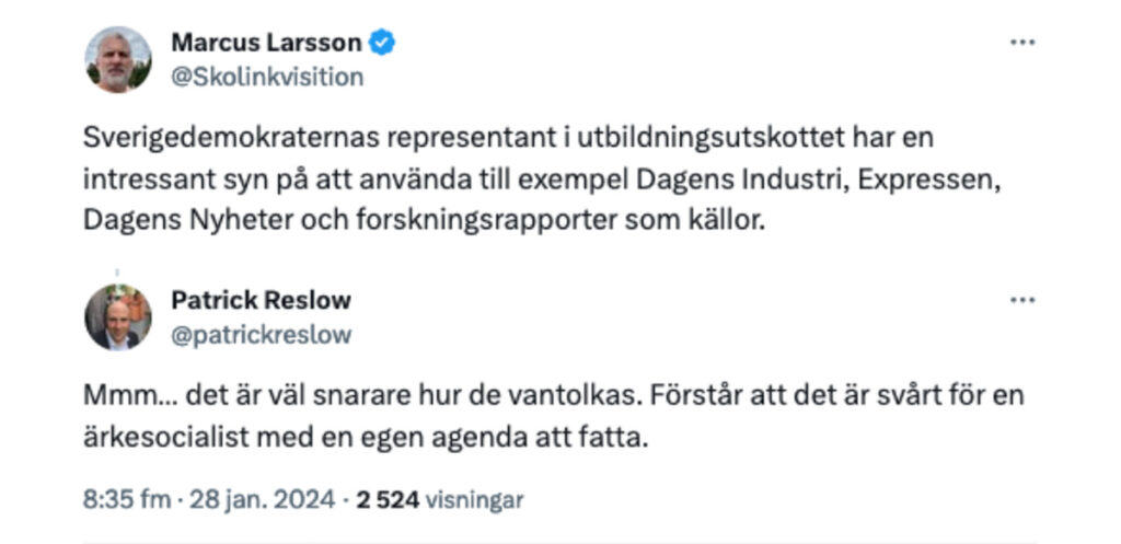 Reslow kallar Markus Larsson 'ärkesocialist'