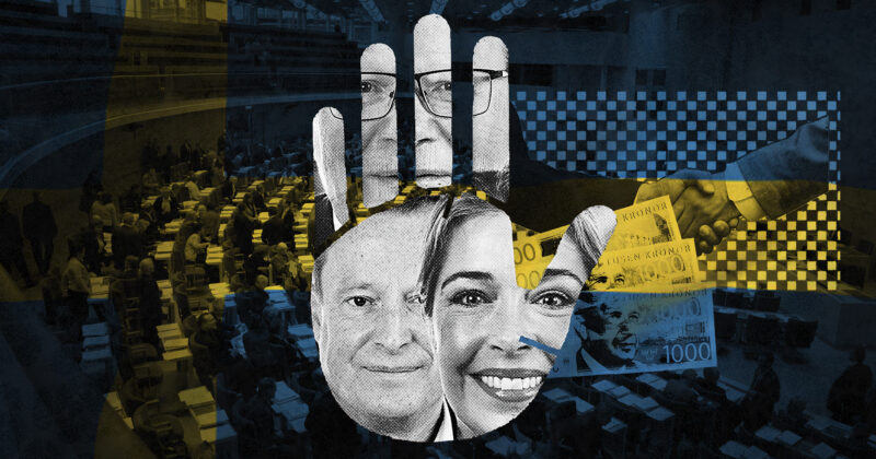 Bilder av Annika Strandhäll (S), Anders Ygeman (S) och Peter Hultqvist (S) formar en stoppande hand.