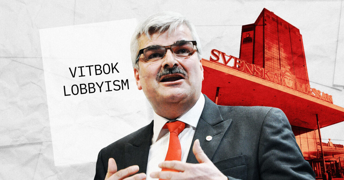 Juholt, "vitbok" lobbyism, framför Svenska Mässan. Kläggets montage.