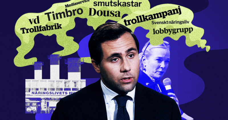 Benjamin Dousa framför Timbros trollfabrik. Diana Janse. Kläggets montage