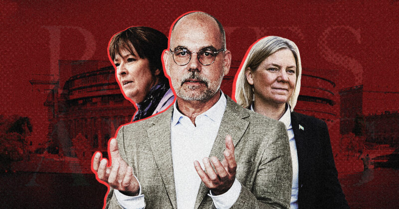 Magdalena Andersson, Mona Sahlin och Stefan Engström. Kläggets montage.