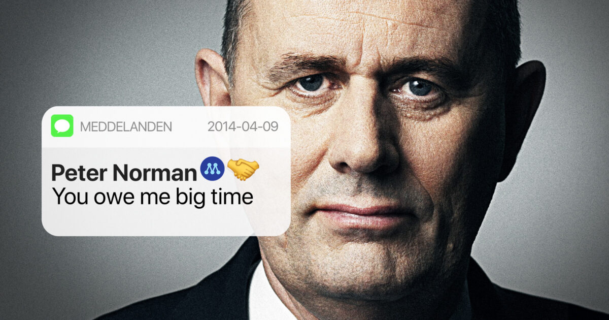 Peter Norman och hans sms: "You owe me big time". Kläggets montage