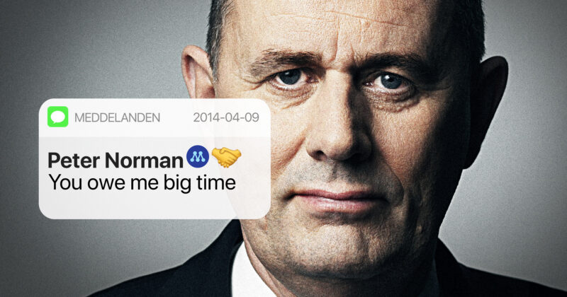 Peter Norman och hans sms: "You owe me big time". Kläggets montage
