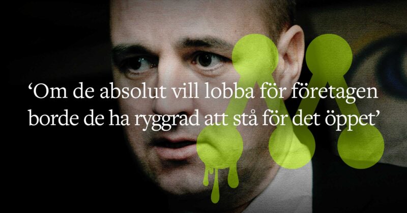 Fredrik Reinfeldt, Moderaternas logga med klägg och Max Anderssons citat från Dagens ETC. Kläggets montage.