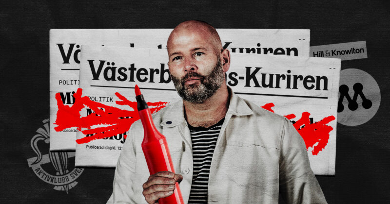 Moderaten och lobbyisten Martin Borgs stryker över med rödpenna i Västerbottens-kuriren. Kläggets montage.