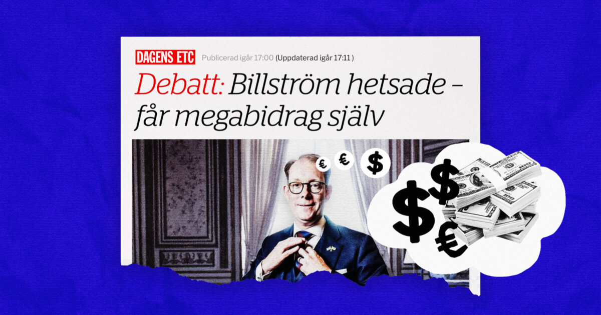 Skärmdump från Dagens ETC. Robin Zachari om Billströms fallskärm.