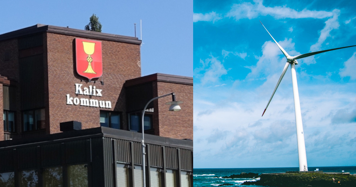 Kalix kommunhus och generiskt vindkraftverk