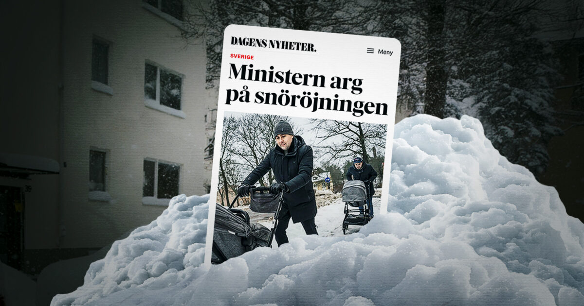Benjamin Dousa i snökaos. Kläggets montage.