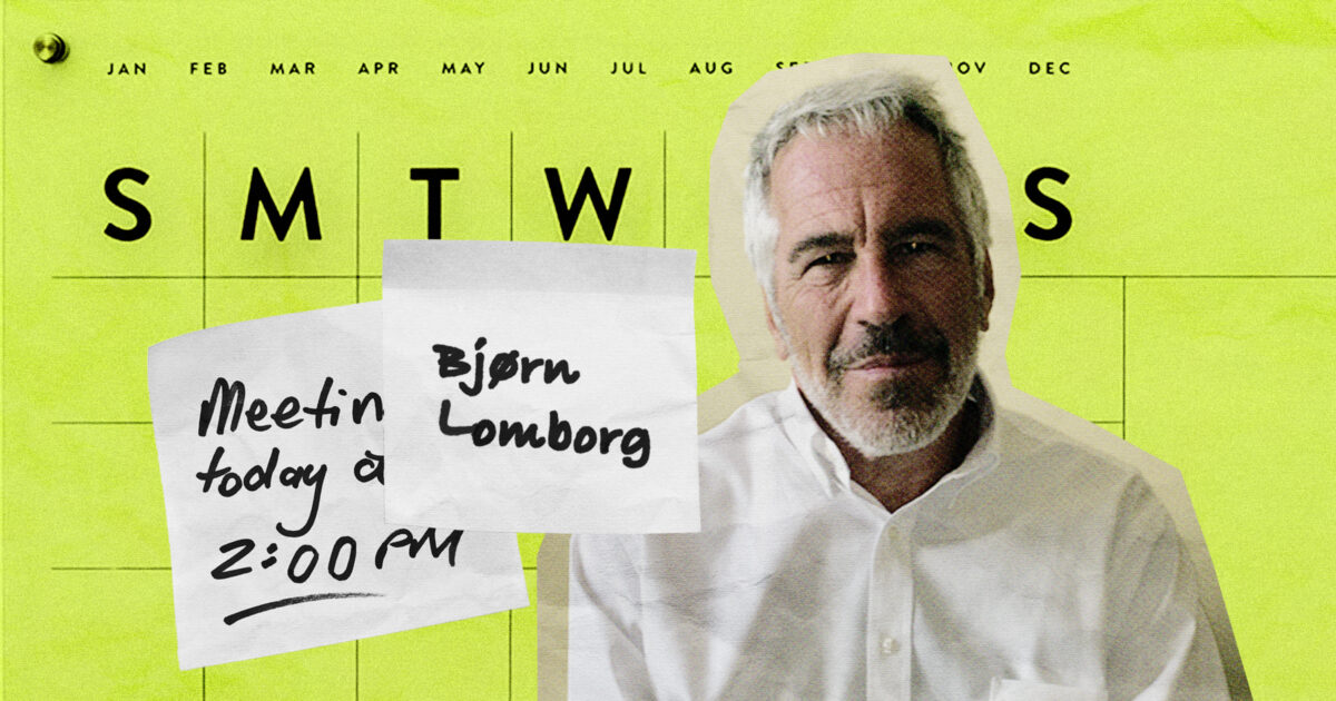 Jeffrey Epstein framför kalender där Björn Lomborg är inbokad