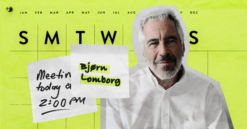 Jeffrey Epstein framför kalender där Björn Lomborg är inbokad