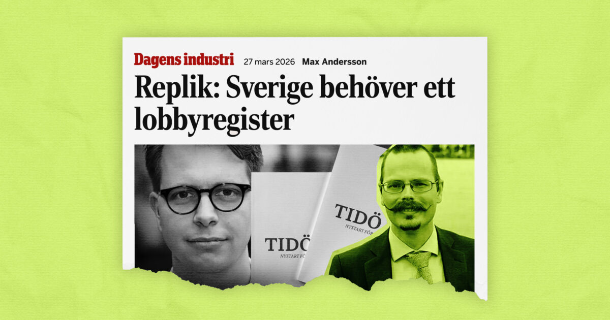 Bilden illustrerar debattaritikel i Dagens Industri "Replik: Sverige behöver ett lobbyregister" med bilder på Max Andersson och Adam Danieli.