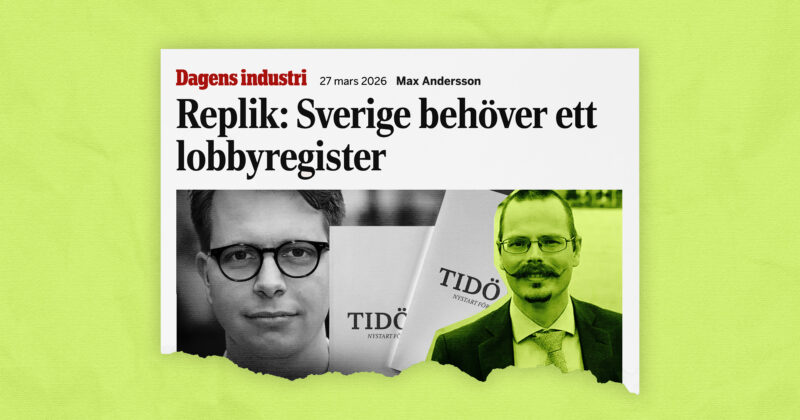 Bilden illustrerar debattaritikel i Dagens Industri "Replik: Sverige behöver ett lobbyregister" med bilder på Max Andersson och Adam Danieli.