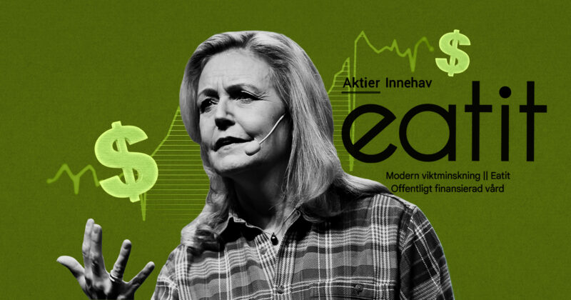 Bilden föreställer Elisabeth Thand Ringqvist framför Eatits logga.
