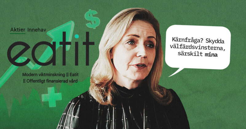 Bilden föreställer Elisabeth Thand Ringqvist framför Eatits logga.