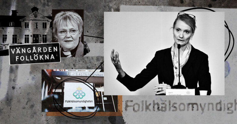 Birgitta Ed framför Fållökna och f.d. GD för Folkhälsomyndigheten. Kläggets montage.