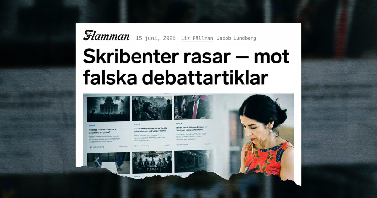 Skärmdump från Flamman: "Skribenter rasar mot falska debattartiklar"