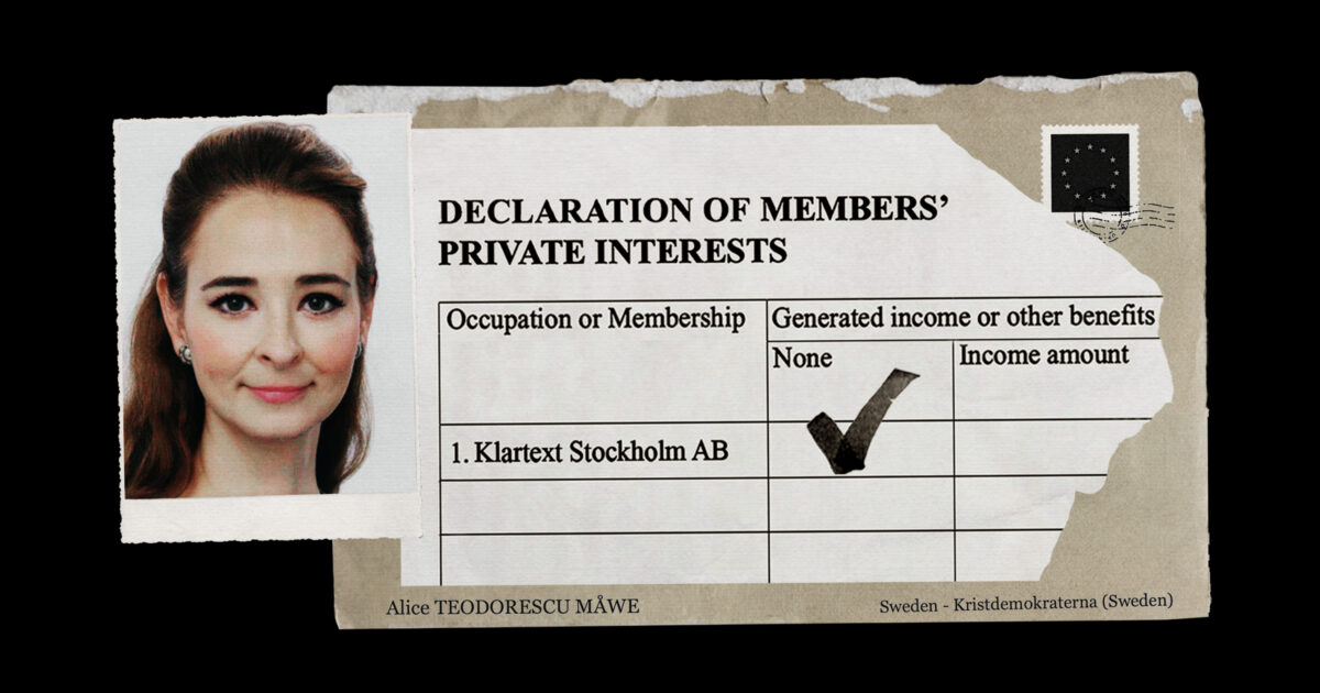 Alice Teodorescu Måwe (KD) och bild på hennes transparensdeklaration